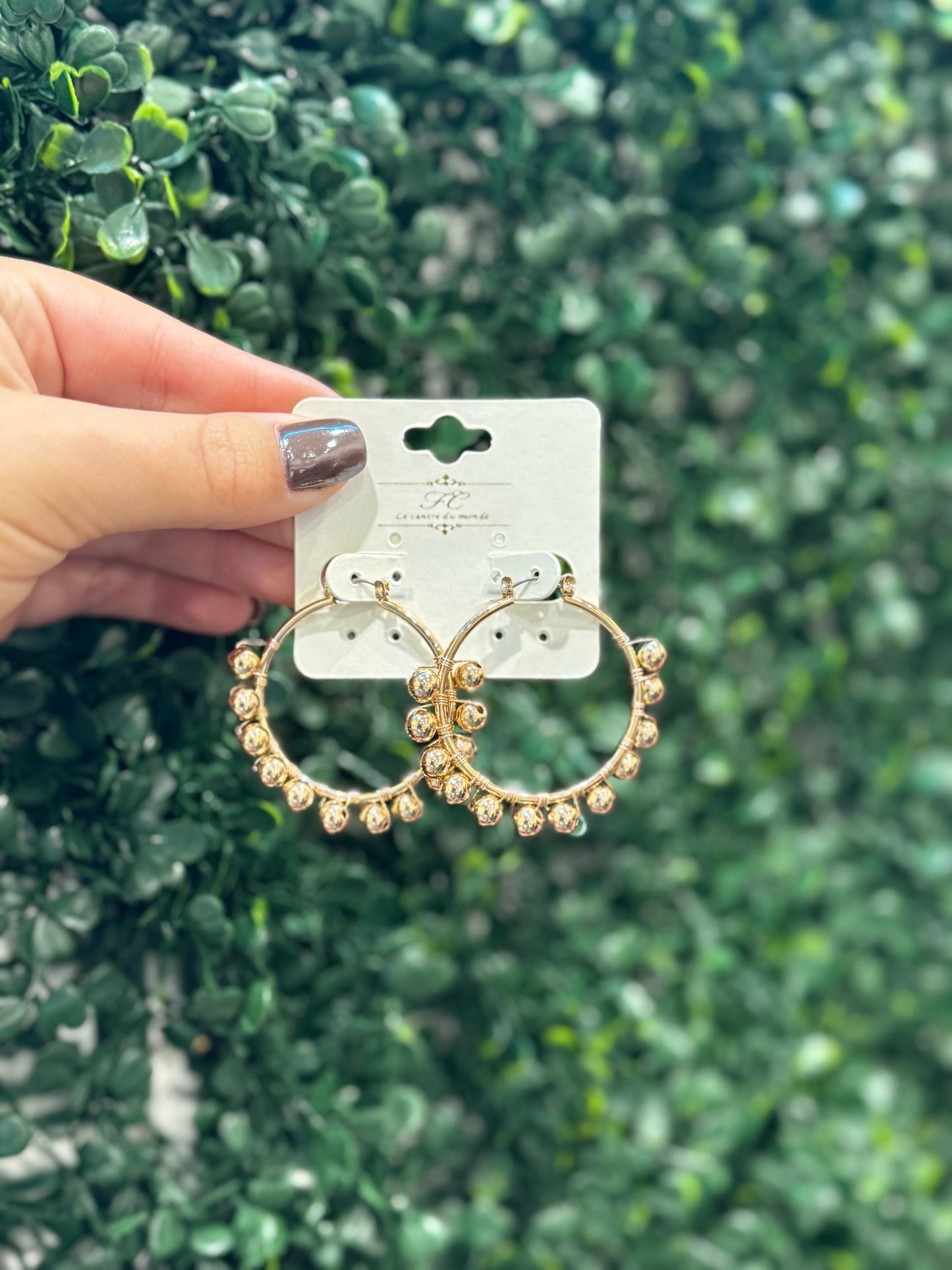Beaded Gold Hoops