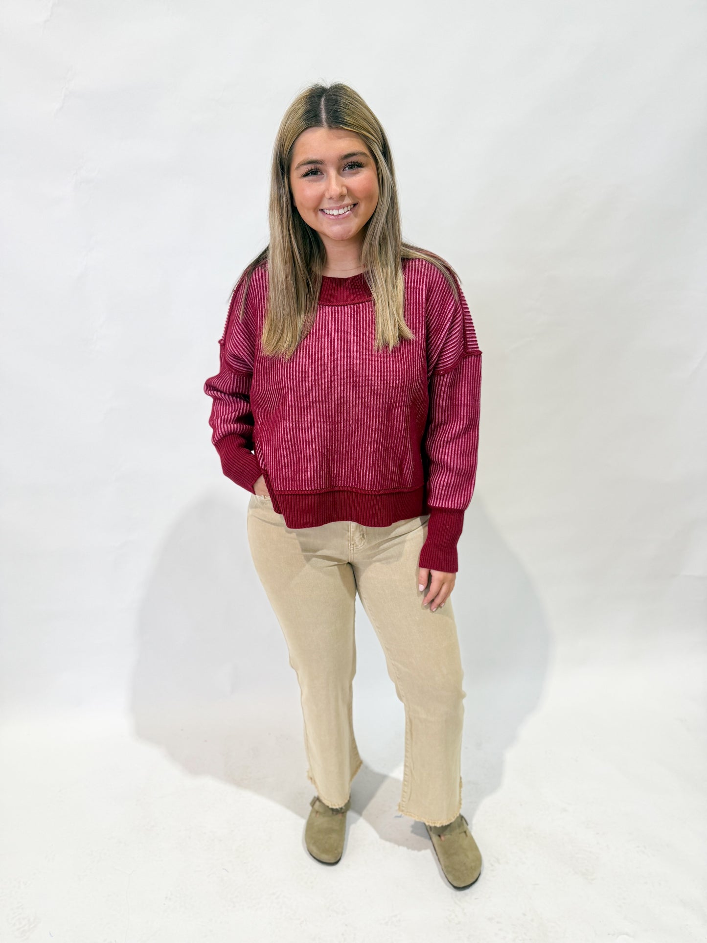 Contrast Mock Neck Sweater | Pink and Plum