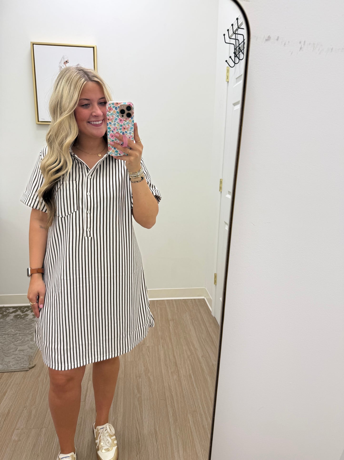 Brown Collared Half Button Up Tshirt Dress