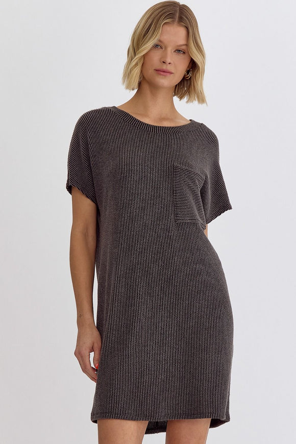 Charcoal ribbed dress with pocket