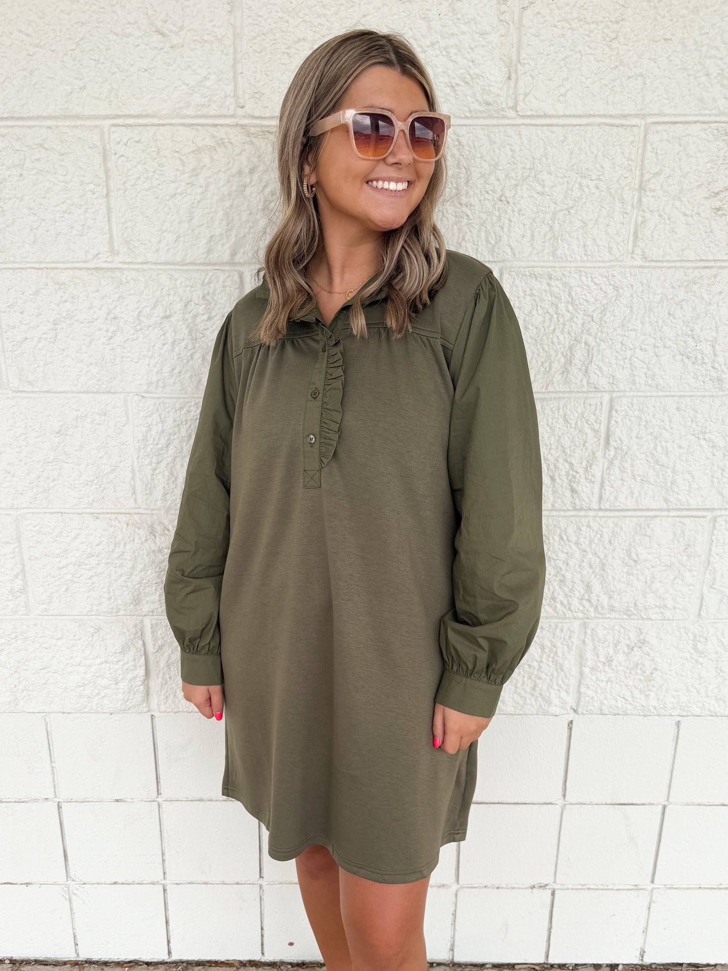 Olive Ruffle Collar Dress