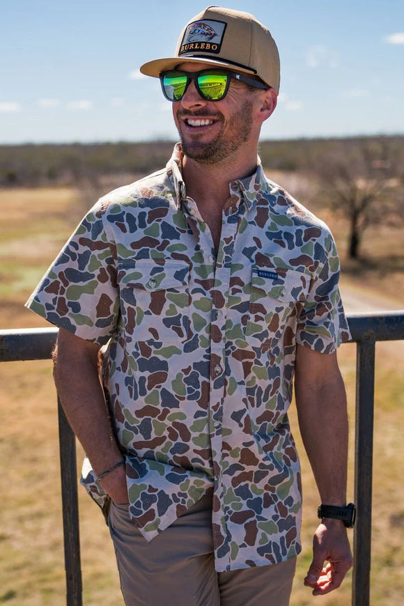 Burlebo cotton twill driftwood camo button up