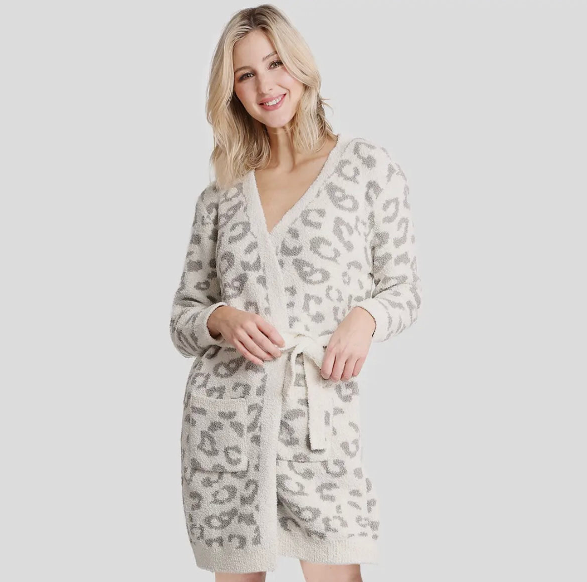 Light Grey Leopard Robe Comfylux