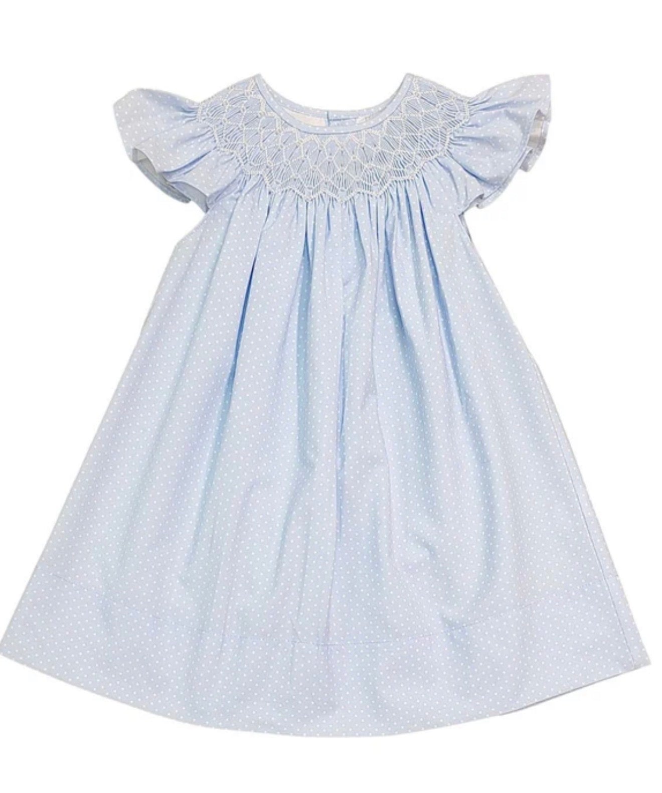 Polka Dot Pearl Smocked Dress | Blue