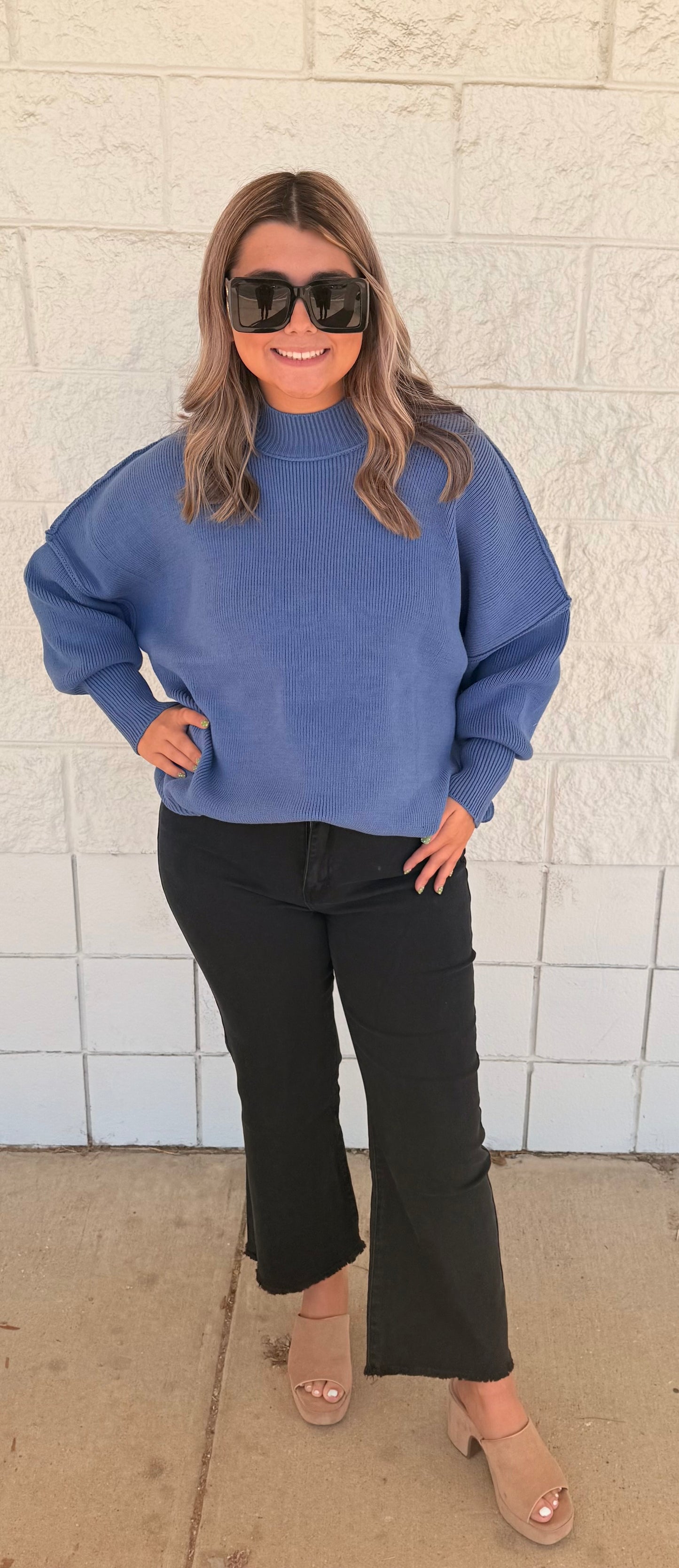 Dusty Blue Mock Neck Sweater