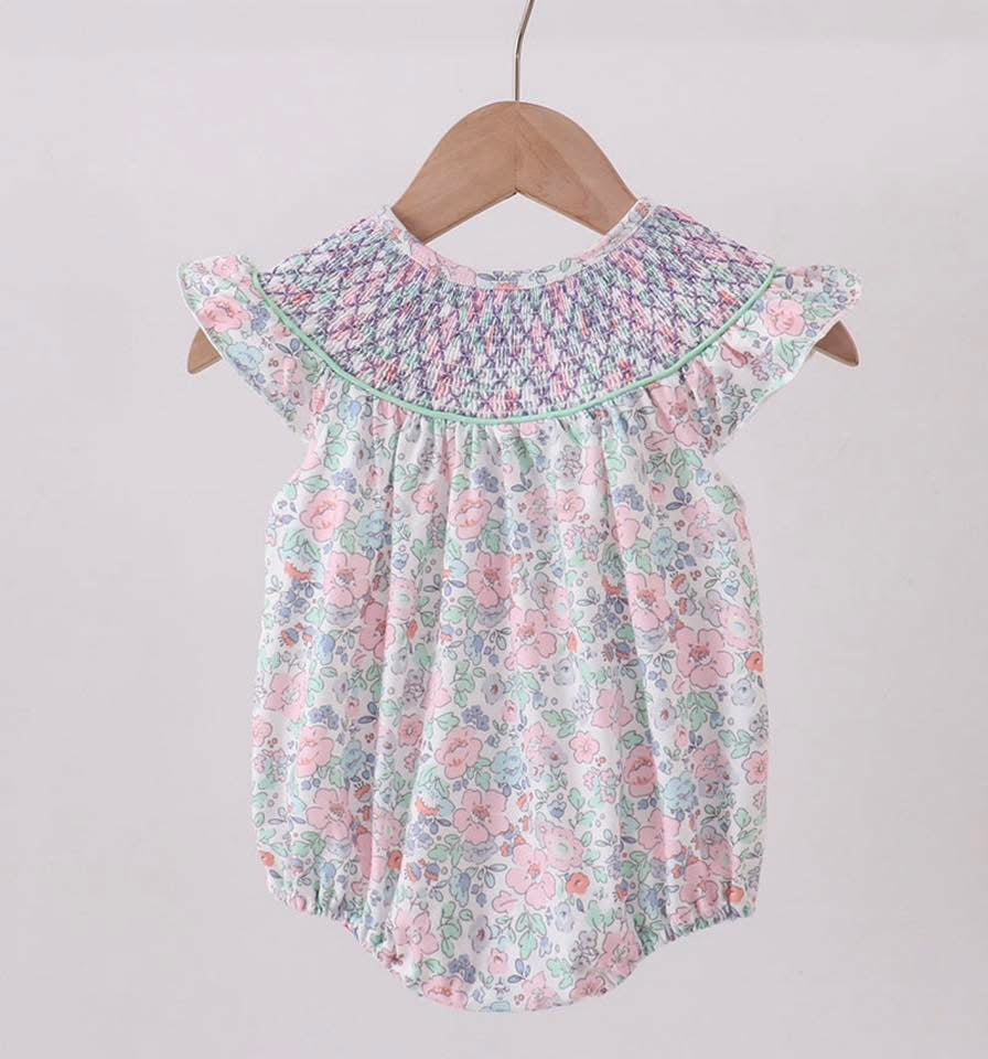 Smocked liberty floral bubble