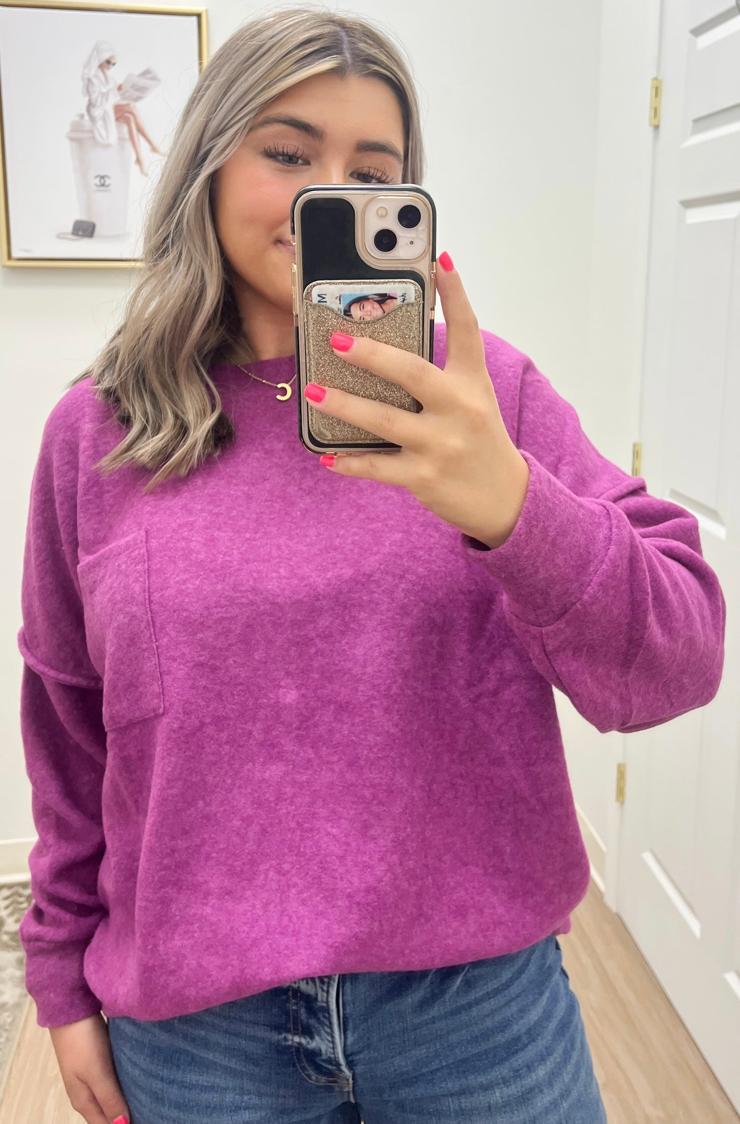 Light-weight Drop Shoulder Sweater- Light Plum
