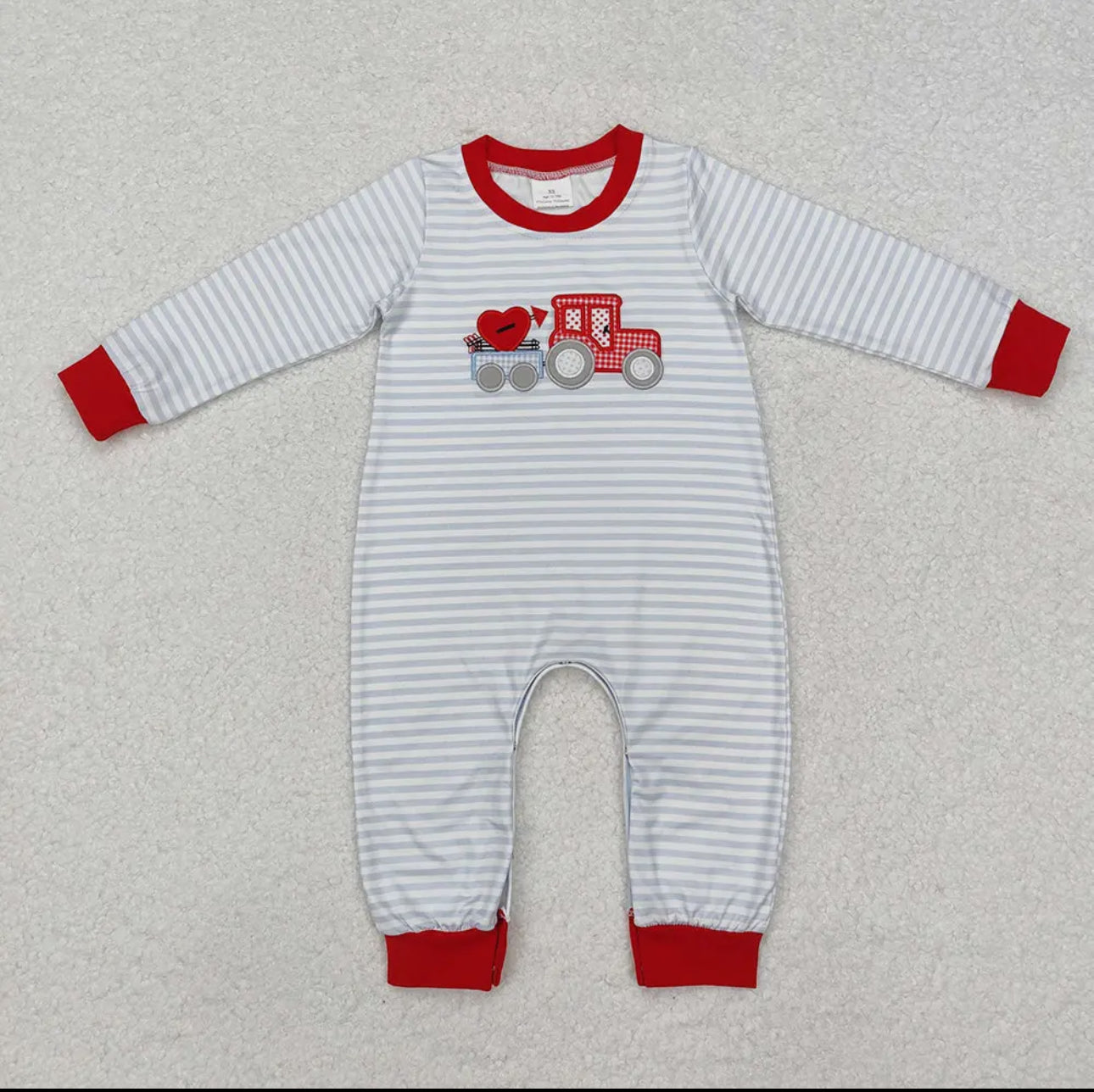 Valentine’s stripe boy romper