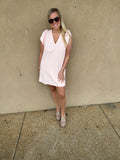 Flutter sleeve pink and white stripe dress