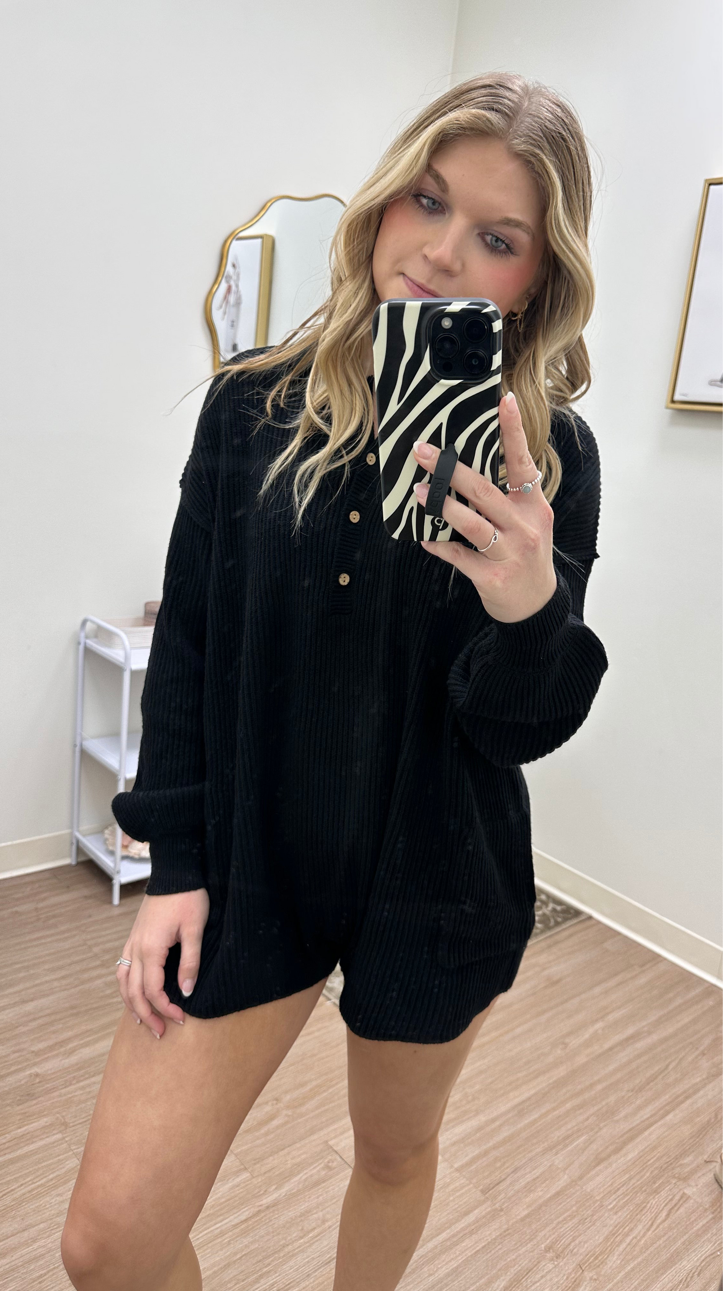 Black Long Sleeve Sweater Romper