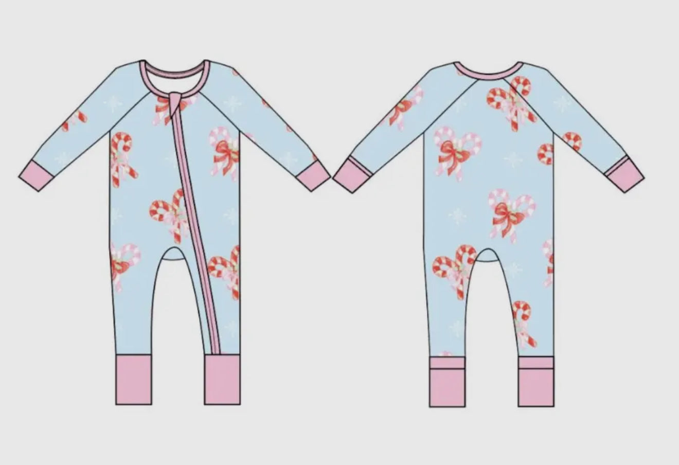 Candy Cane Bow Zipper Onesie- Sweet Bay co.