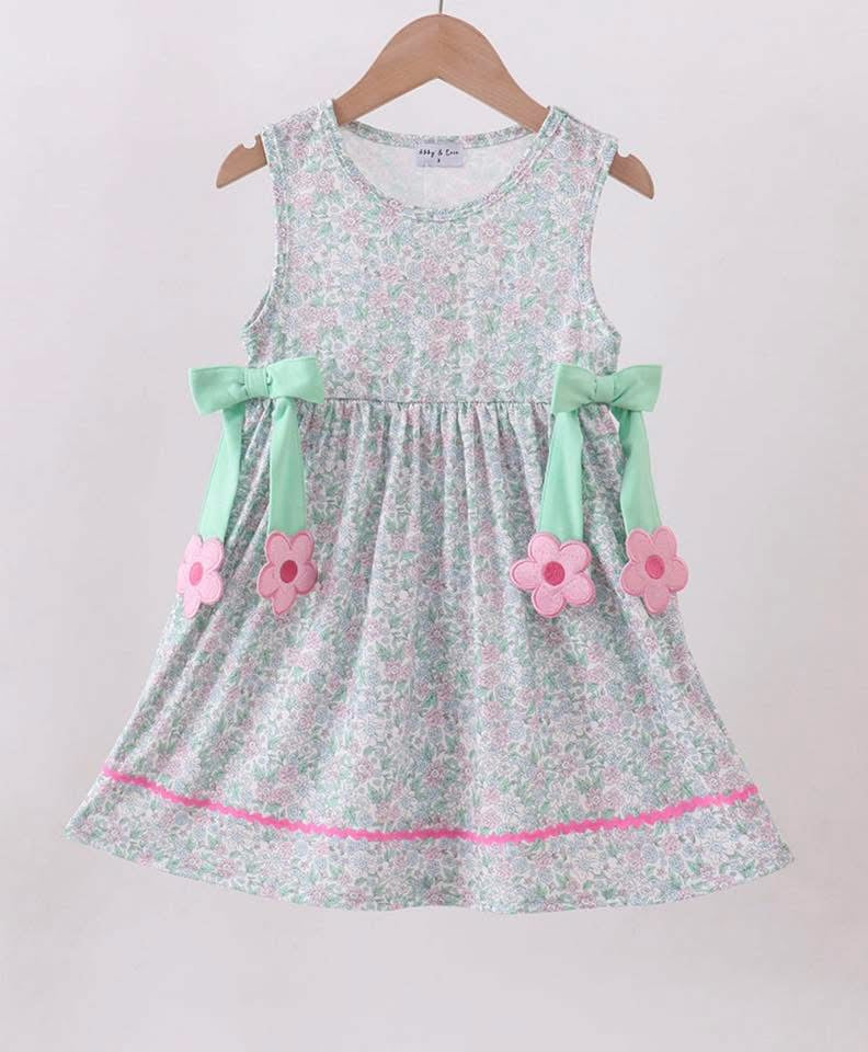 Mint garden flower tassel dress