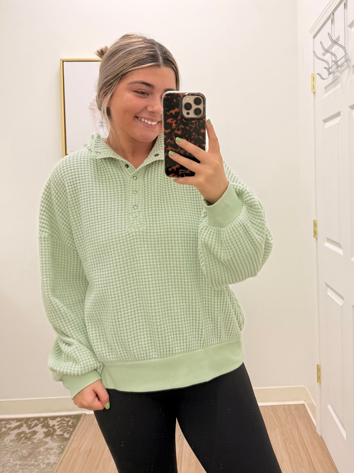 Light Green Quarter Button Up Sweater