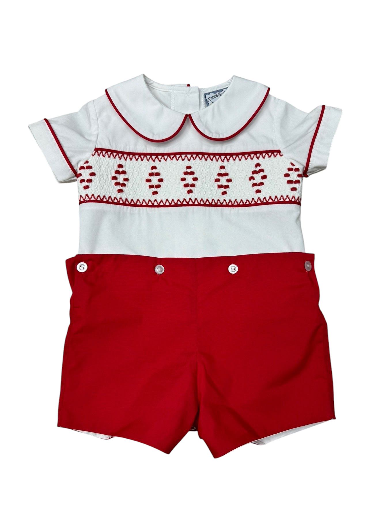 Red & White Smocked Boy Shortall Three Sisters