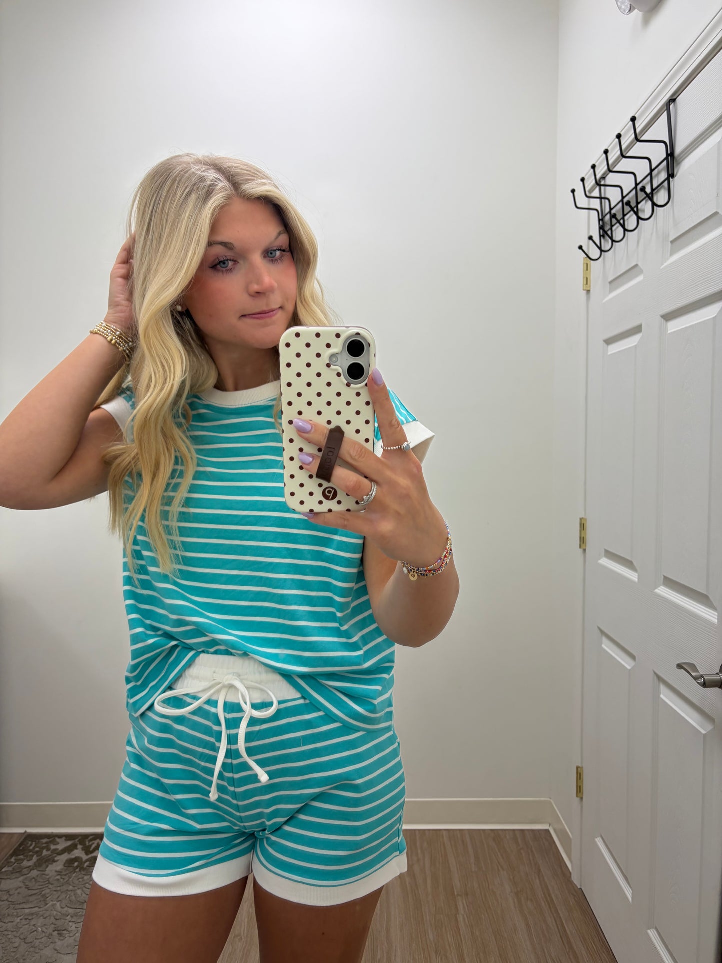 Turquoise Stripe Short Set