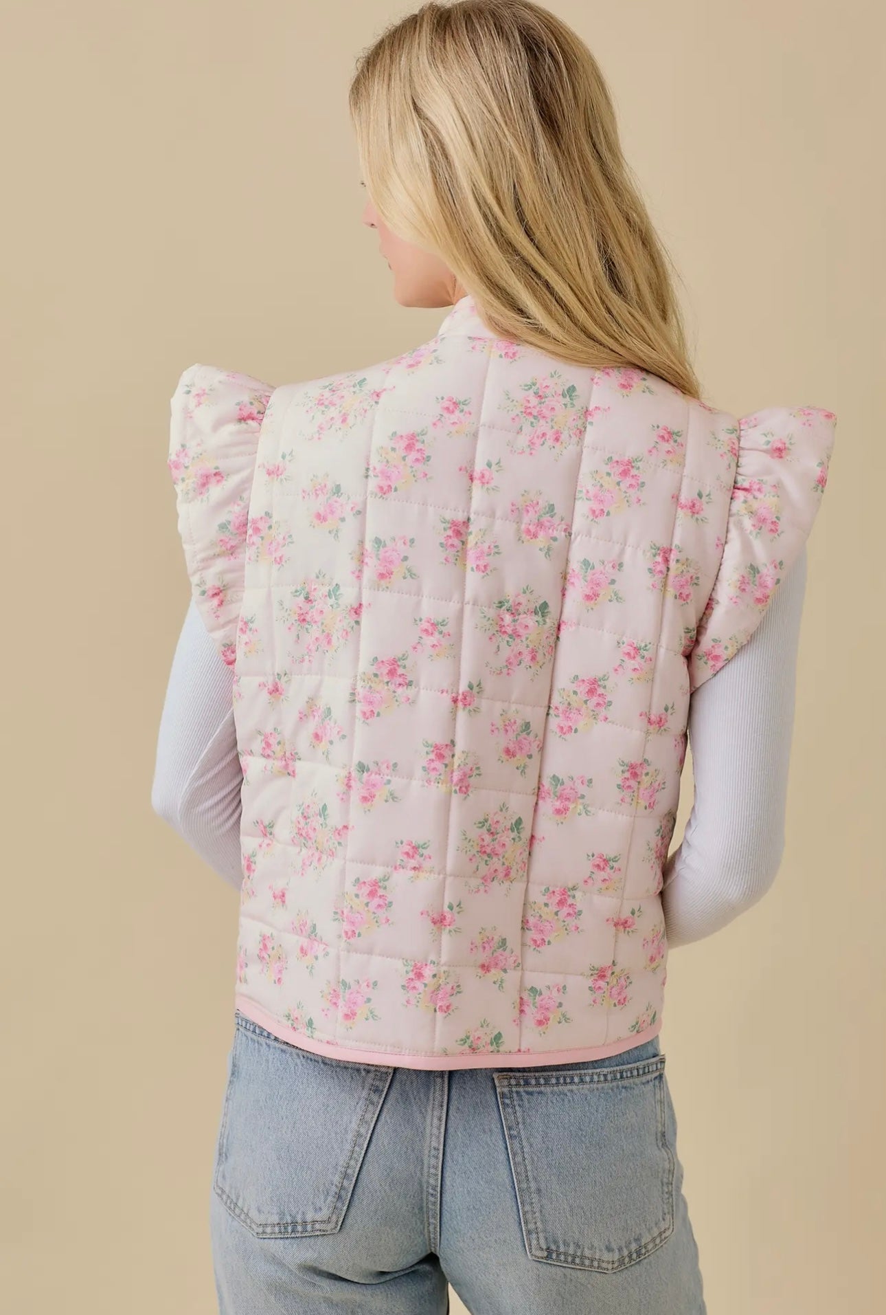 Floral Printed Ruffle Sleeve Vest Main Strip