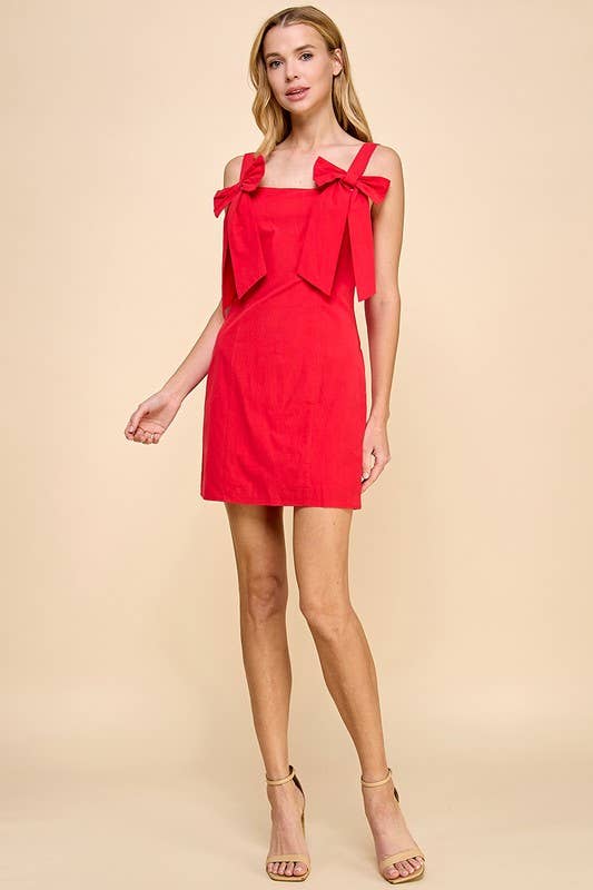 Off Shoulder Bow Detail Dress: Red