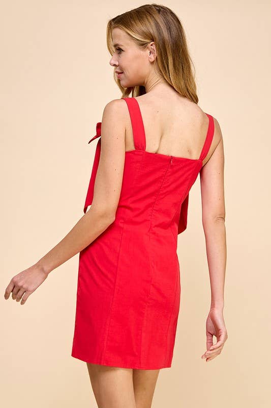 Off Shoulder Bow Detail Dress: Red