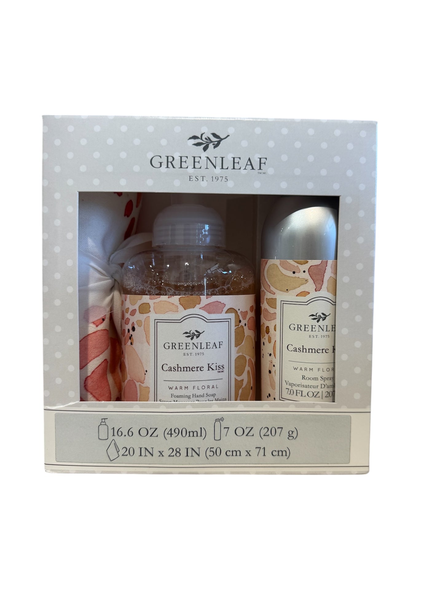 Cashmere kiss hand soap, room spray, and tea towel gift set