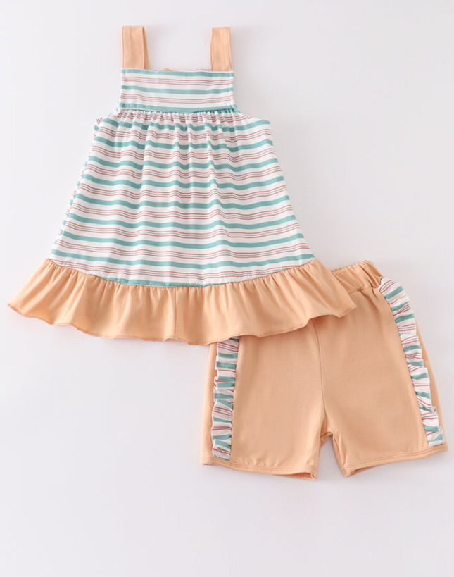 Peach and teal stripe set