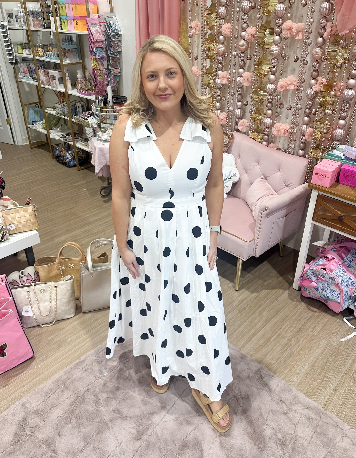 Sandra D polka dot midi dress