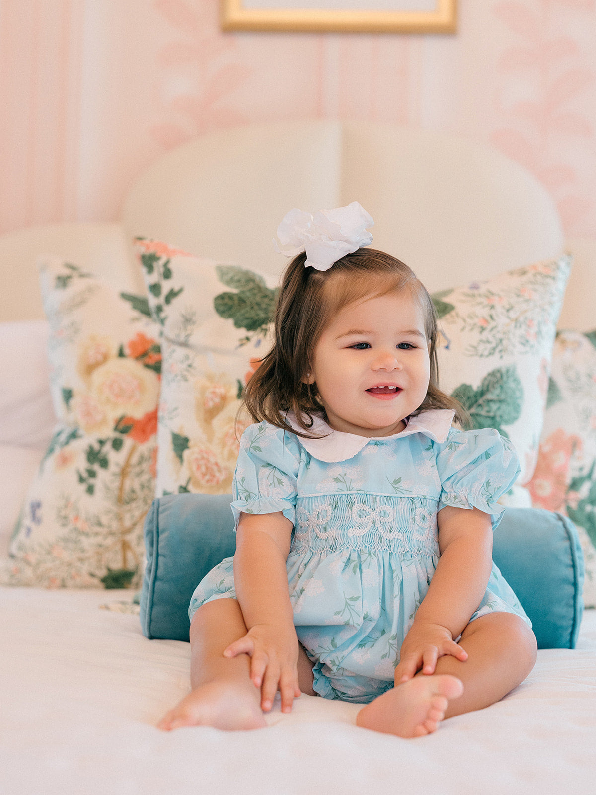 White Flower Smocked Bubble