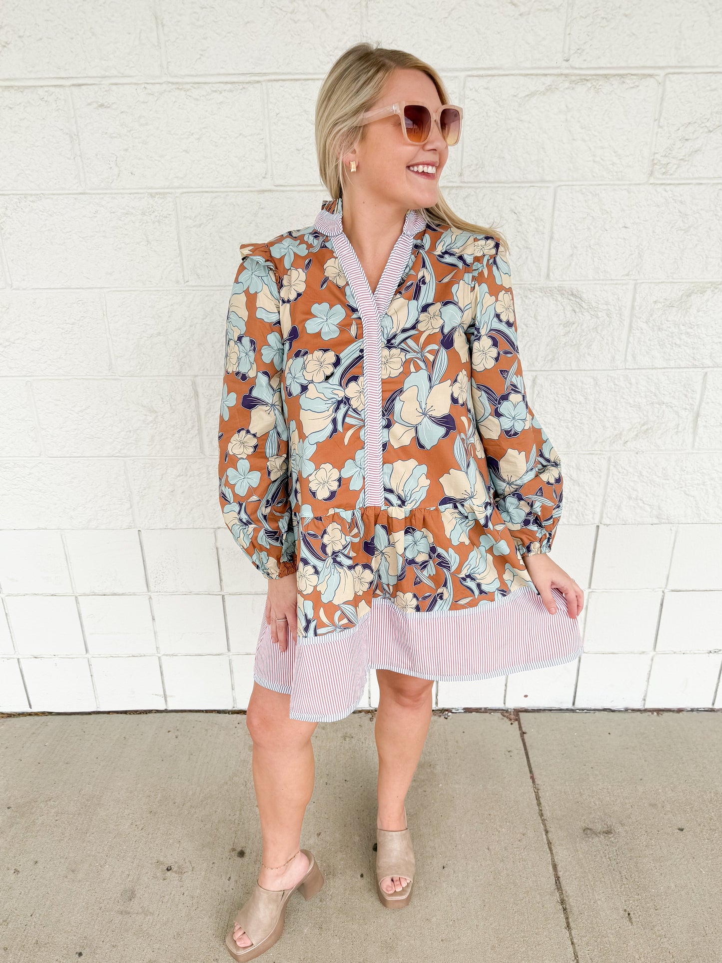 Caramel Mixed Florals Dress