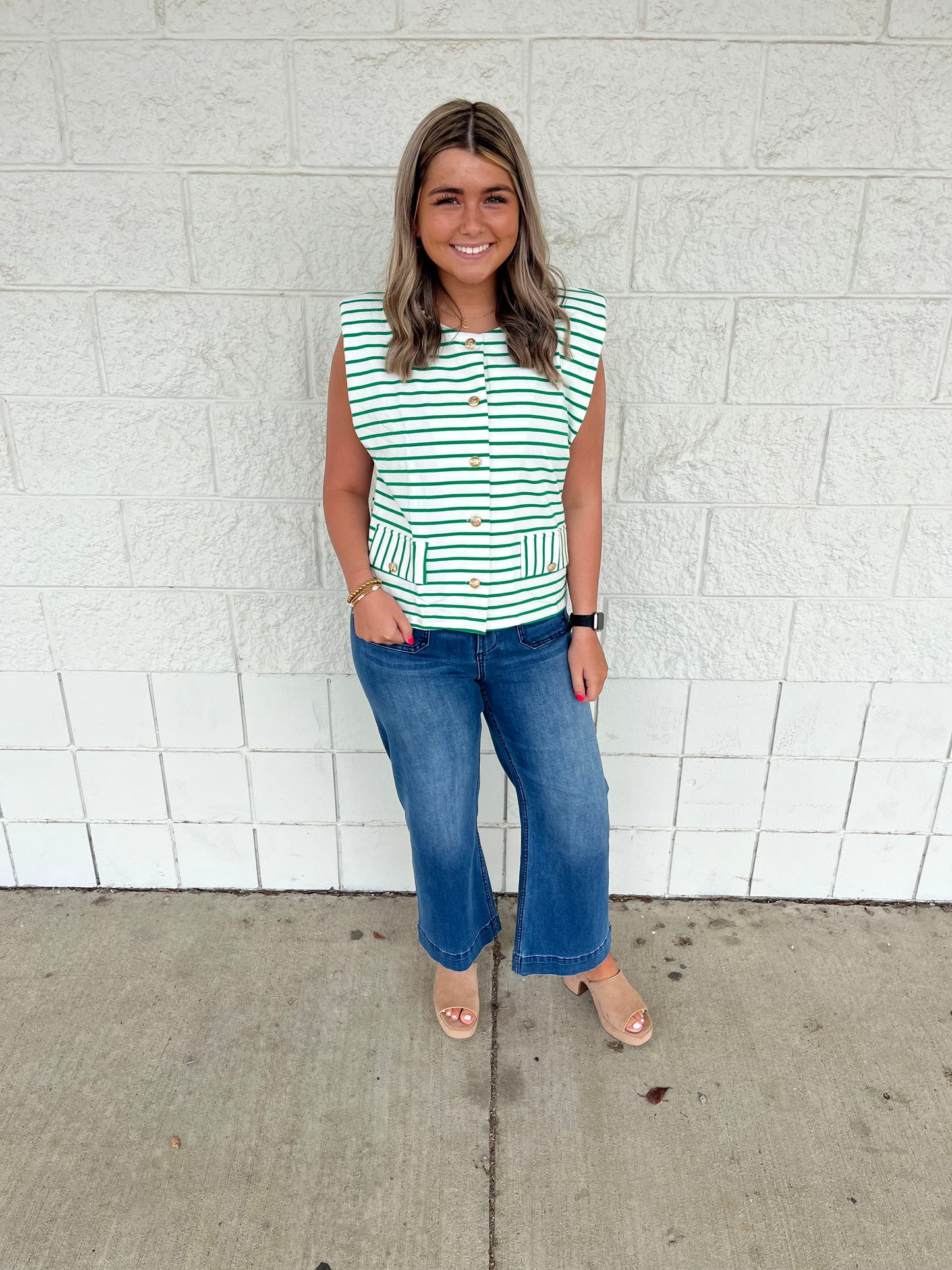 Green & White Striped Top