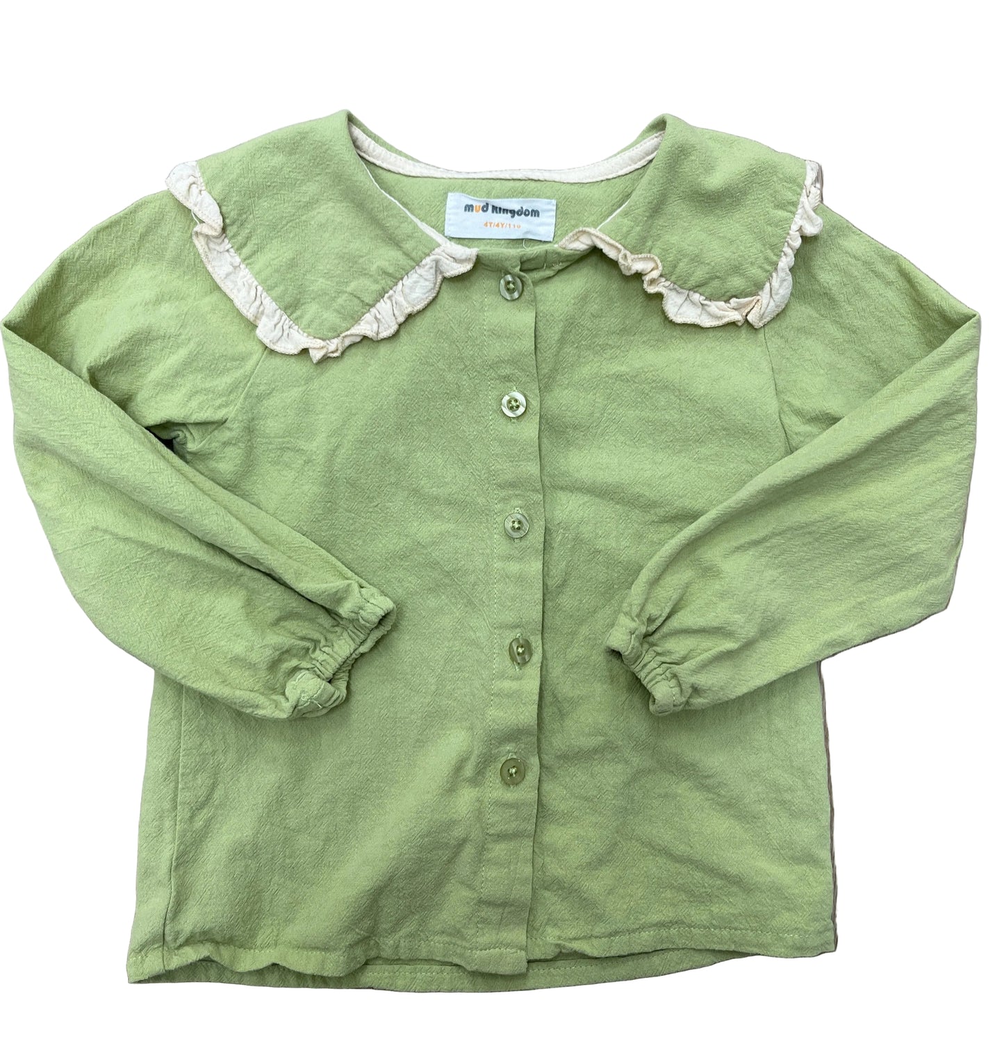 Green Peter Pan Collared Shirt | Mud Kingdom