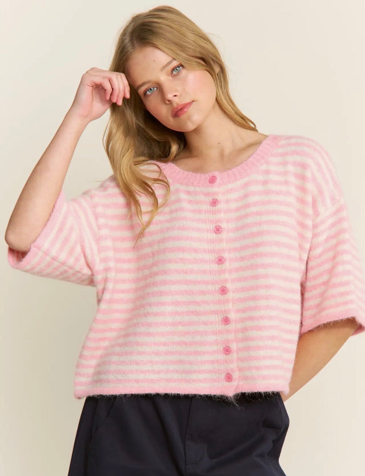 Striped Lou Cardigan-Pink
