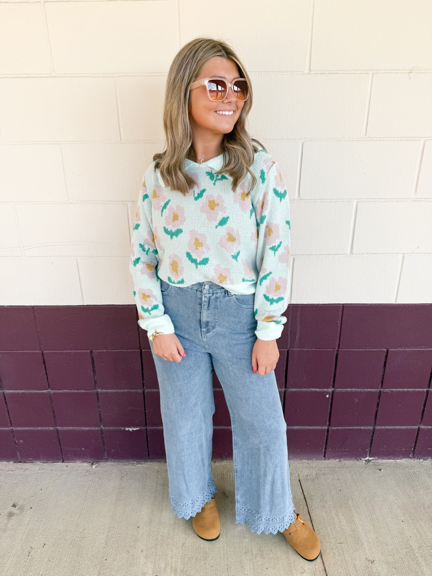 Mint Blossom Collared Sweater
