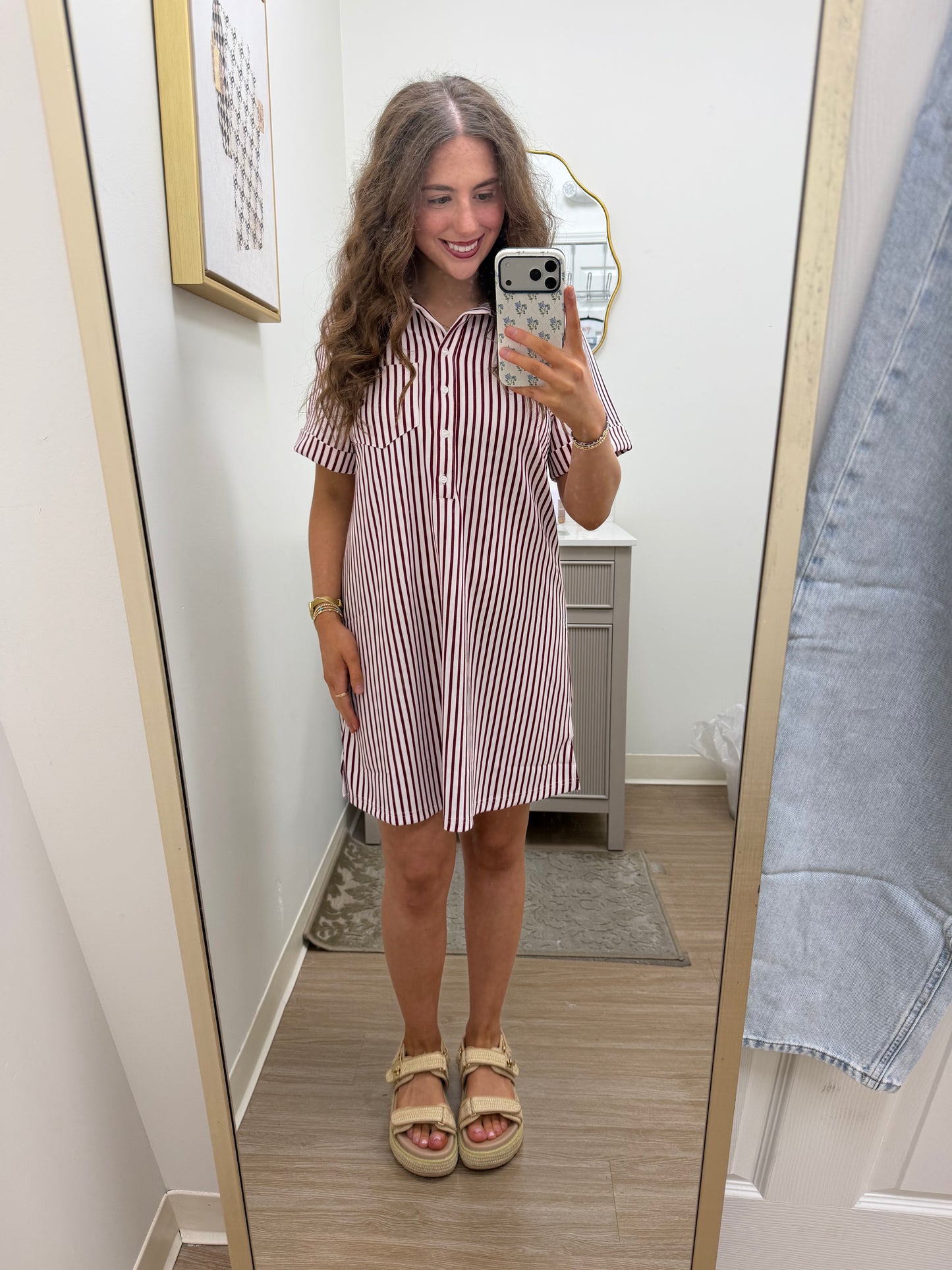 Maroon Collared Half Button Up Tshirt Dress