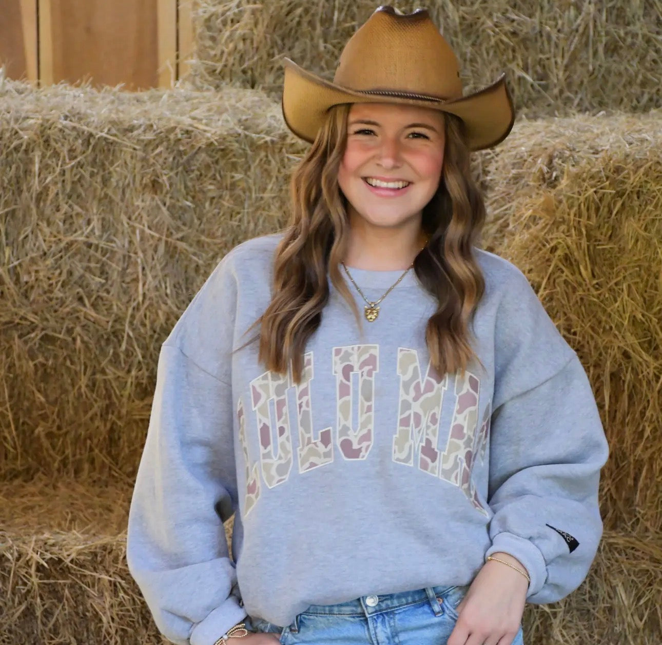 Lulu Mac Appliqué Camo On Gray Sweatshirts