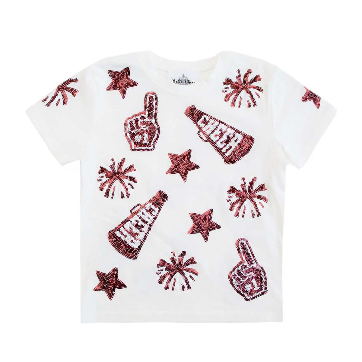Maroon and White Sequin Cheer Shirt Belle Cher