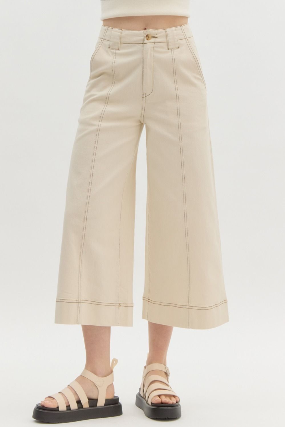 Ecru wide leg cropped pants