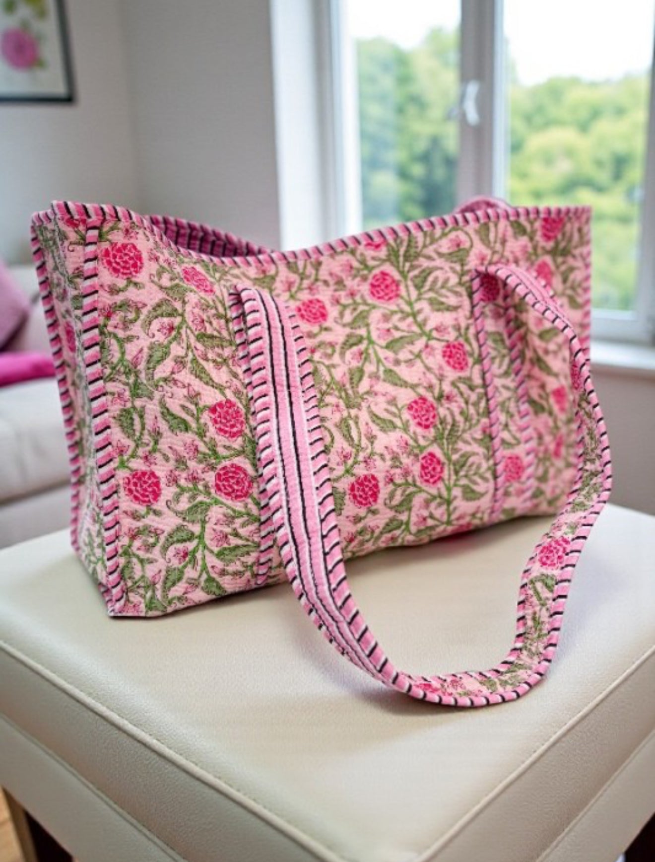 Pink Peony Quilted Tote