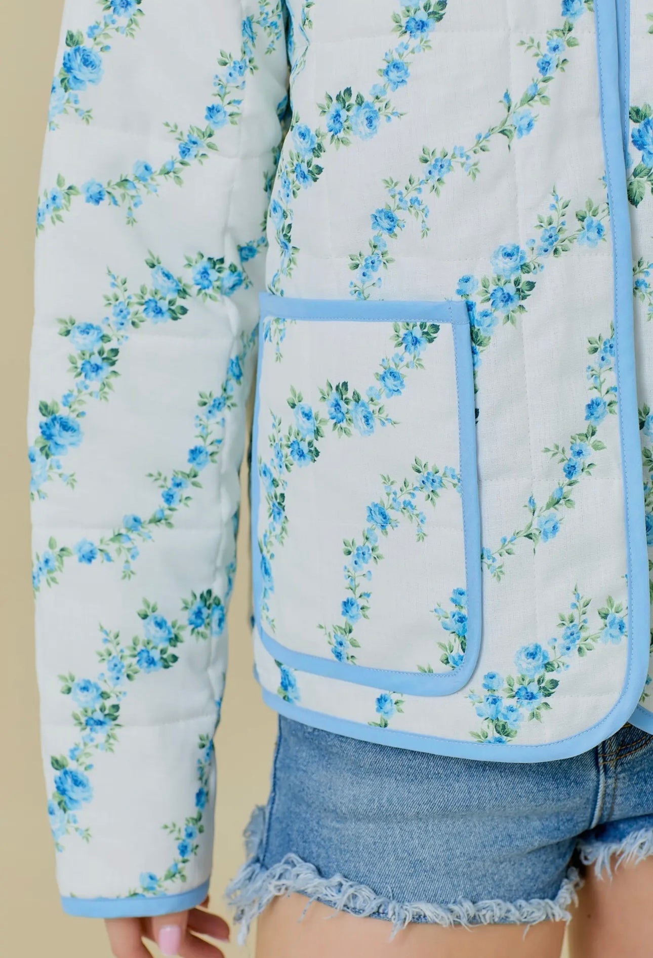 Blue Floral Quilted Jacket Main Strip