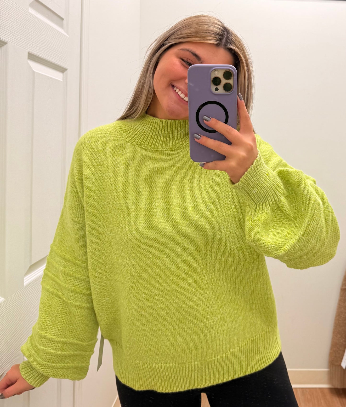 Lime Textured Sleeve Mock Neck