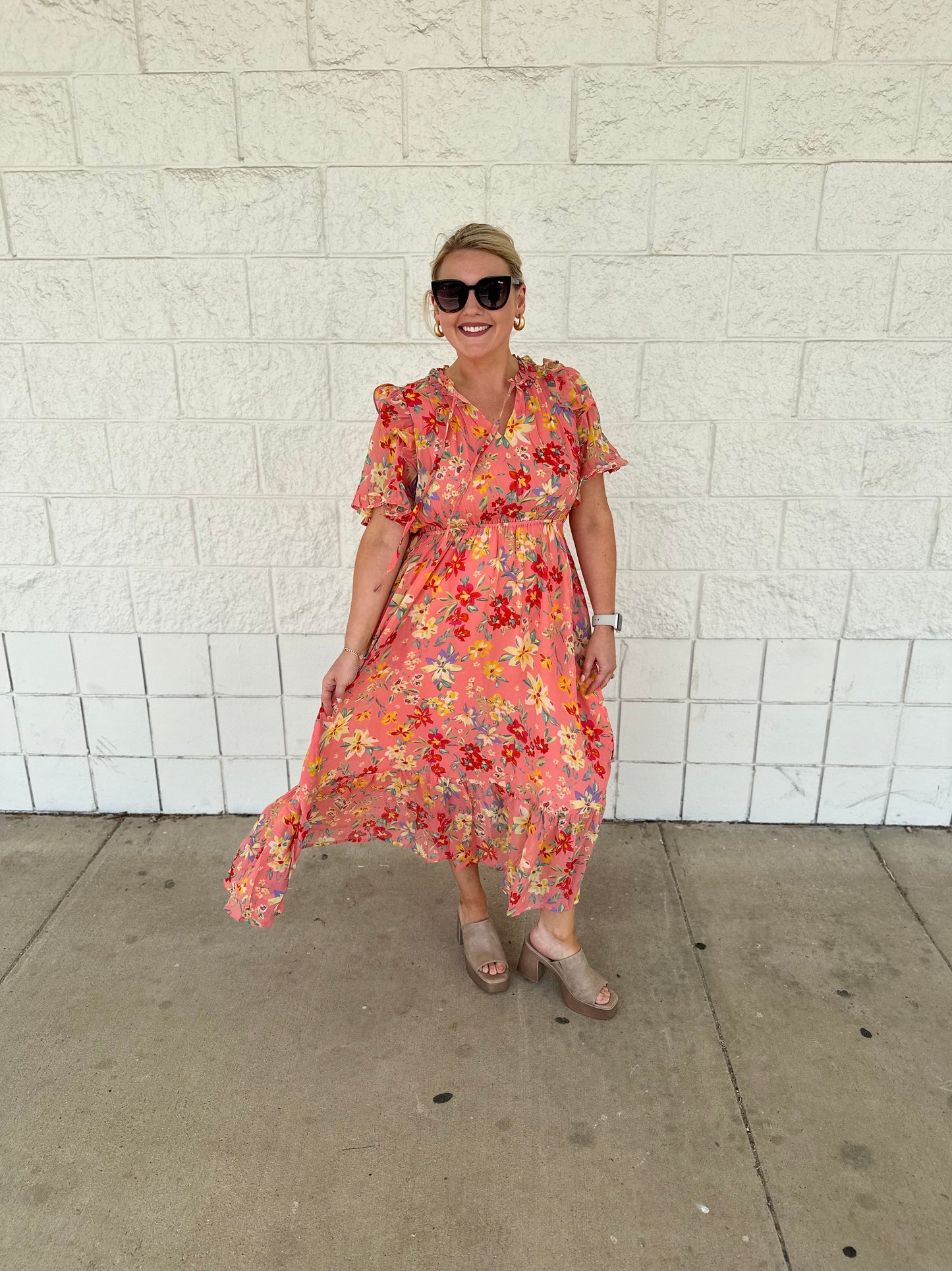 Peach Bellini midi dress