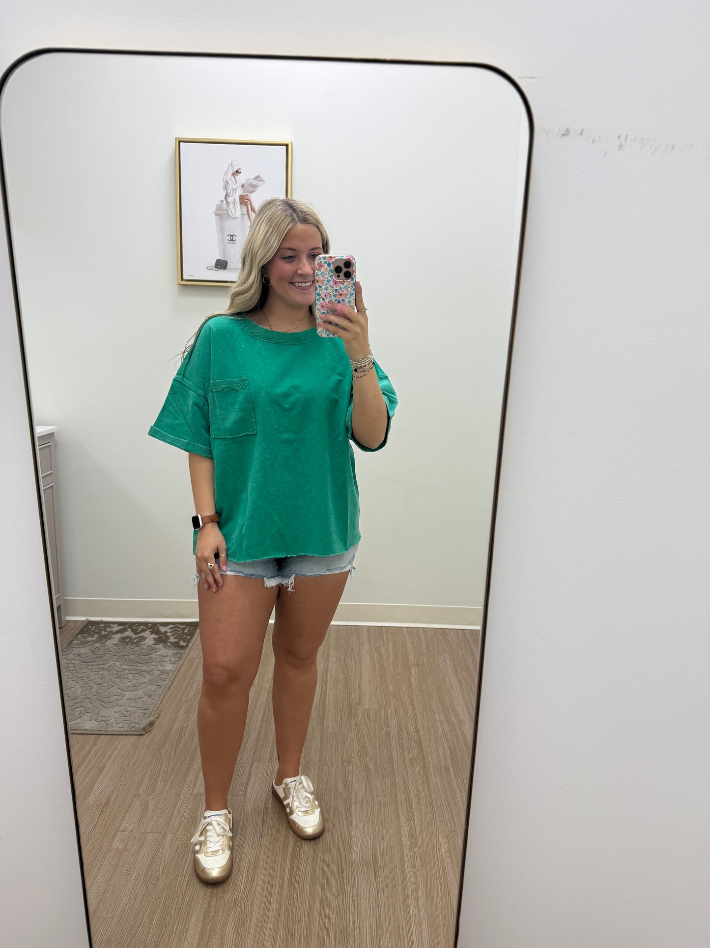Halo Washed Oversized Top| Green
