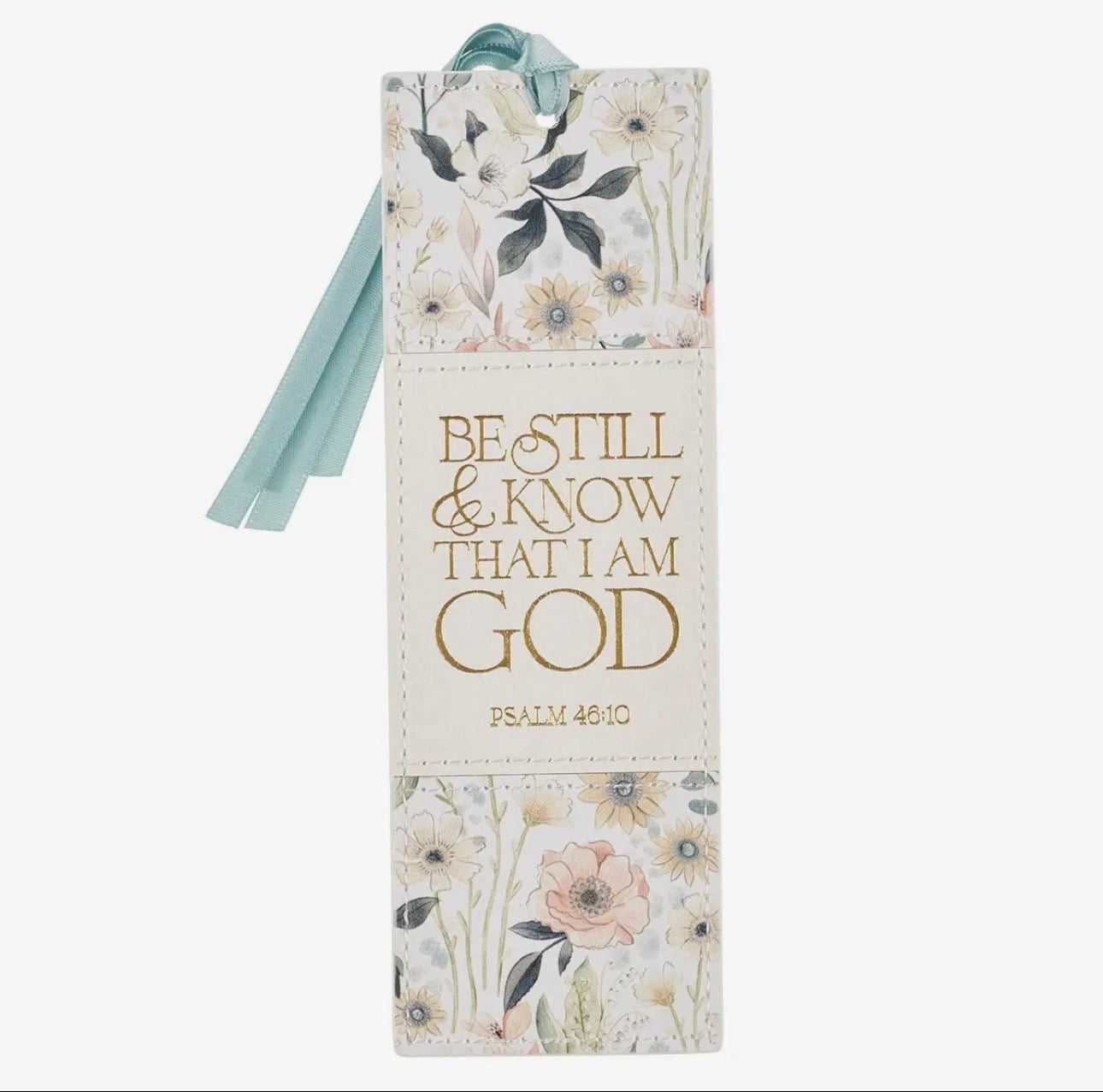 Faux Leather Bookmark Be Still and Know Taupe Floral