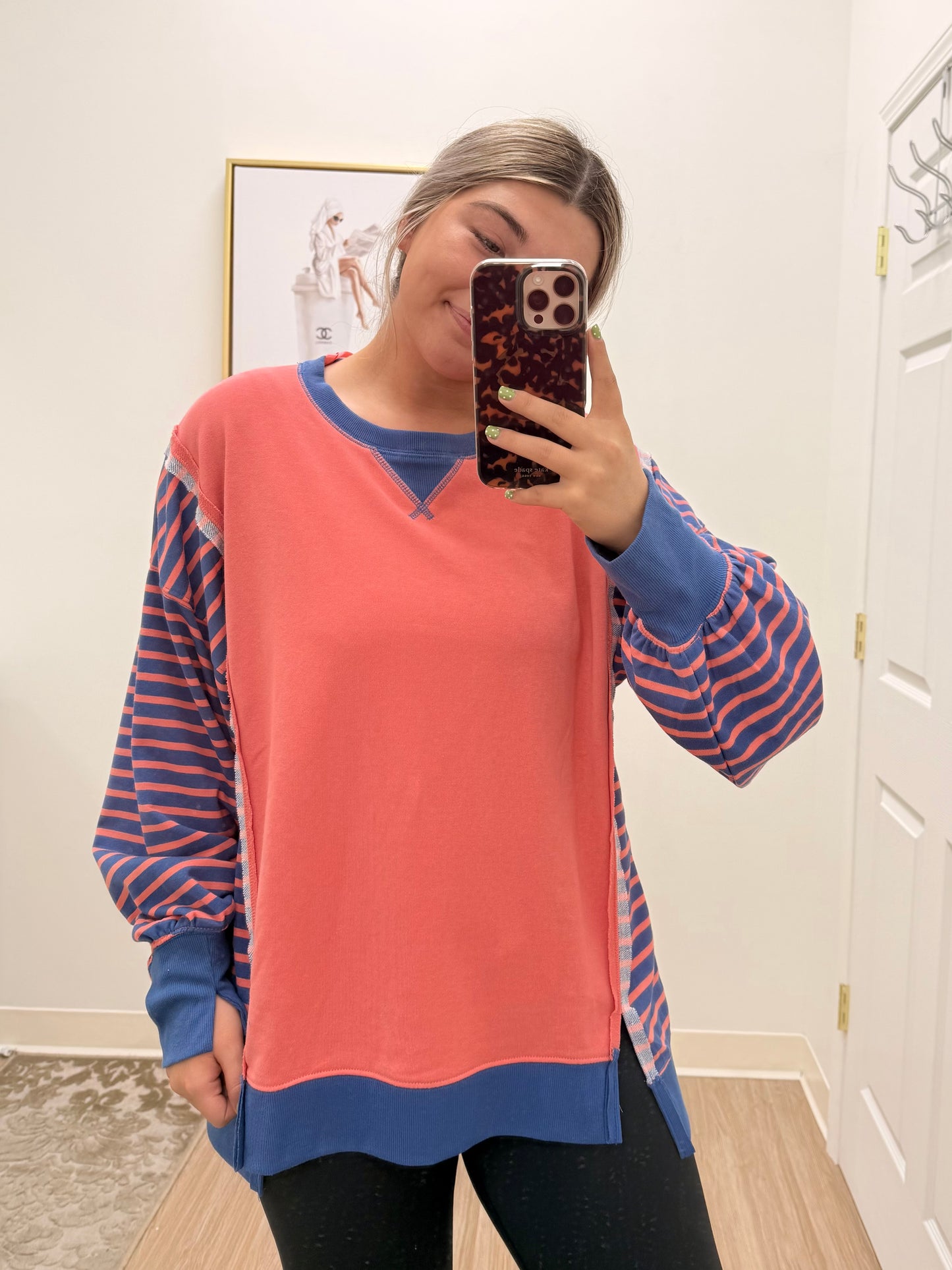 Pink and Navy Oversized Sweater