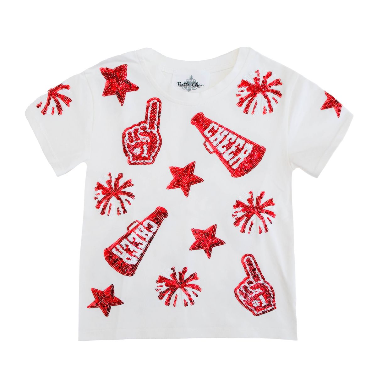 Red and White Sequin Cheer Shirt Belle Cher