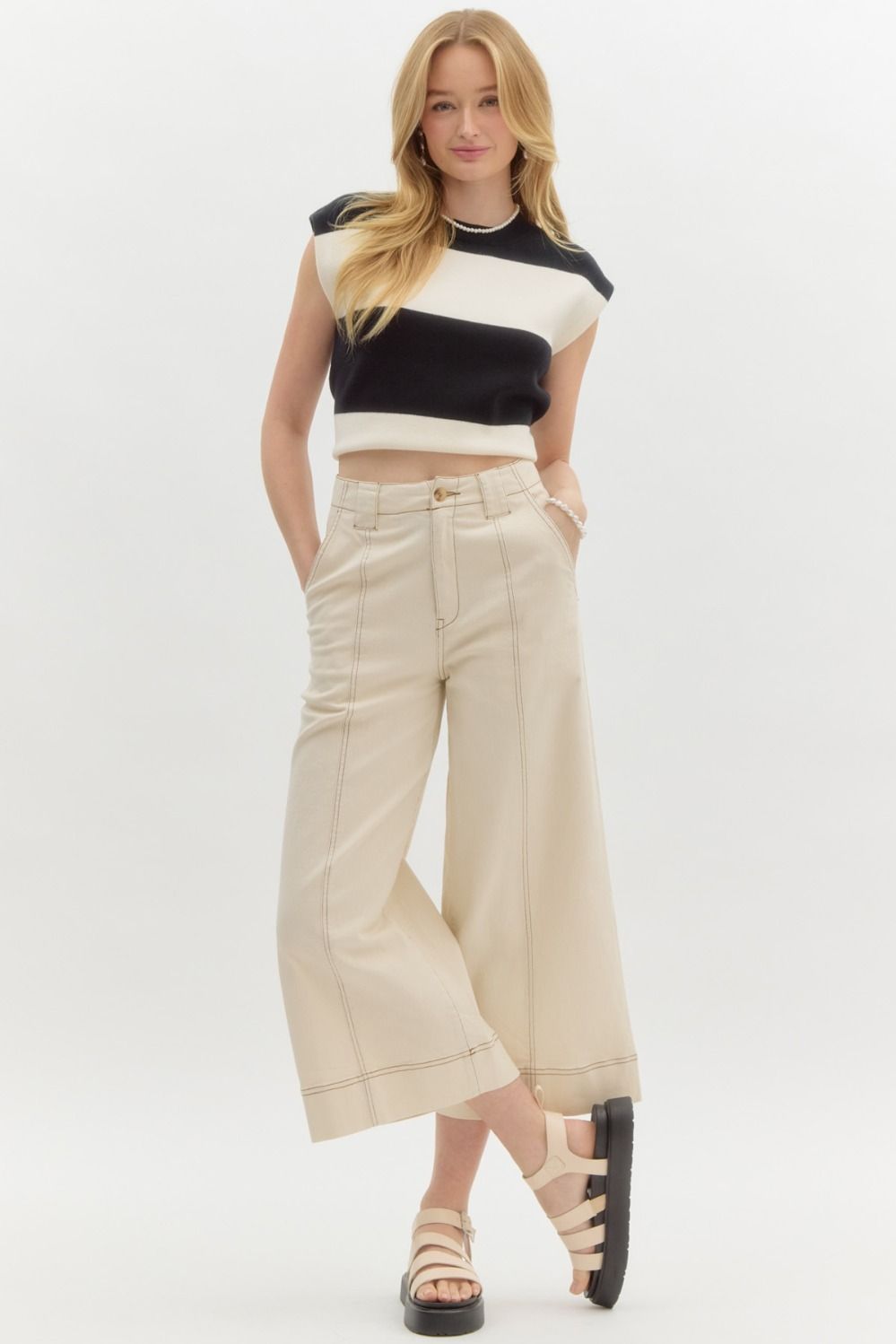 Ecru wide leg cropped pants