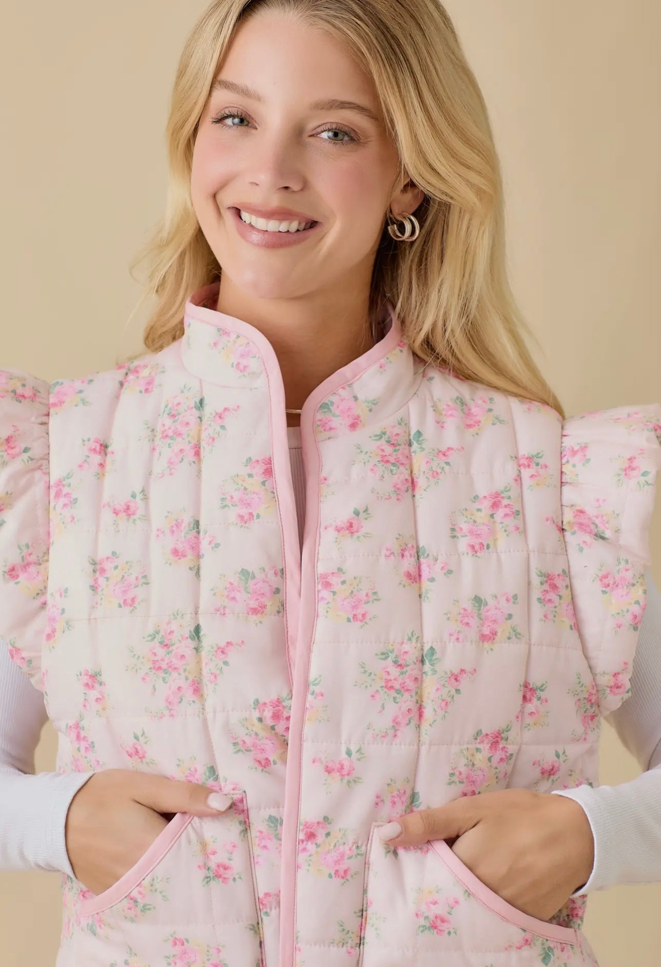 Floral Printed Ruffle Sleeve Vest Main Strip