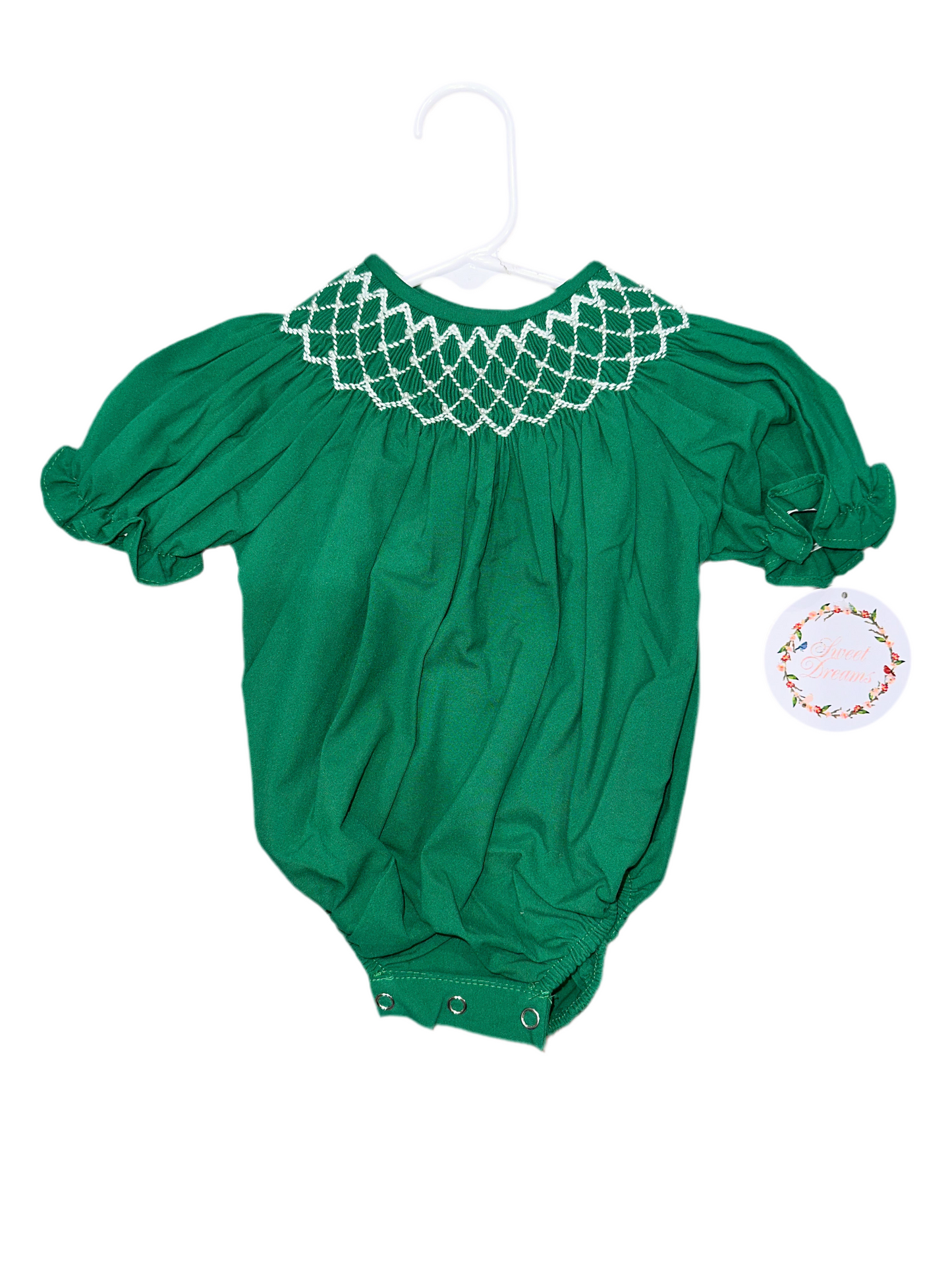 Hunter Green Smocked Pearl Bubble- Sweet Dreams