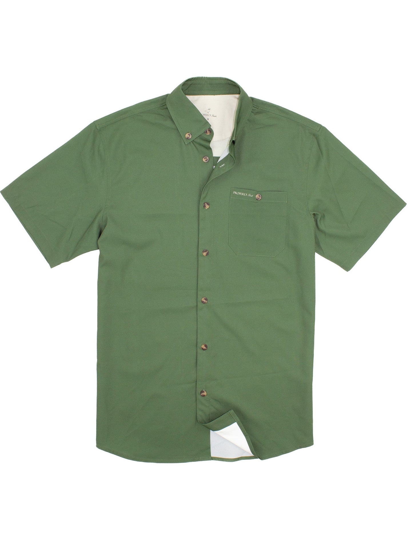 Properly tied olive button up