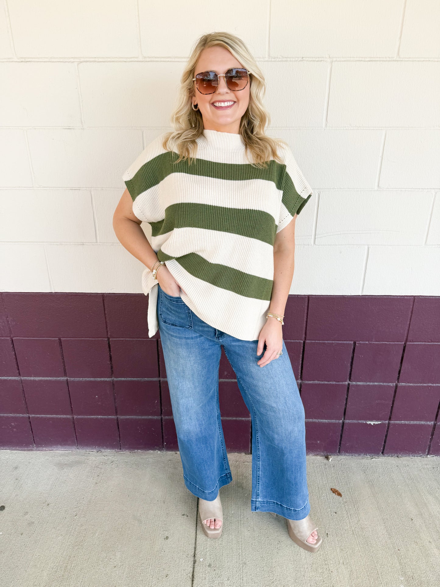 Olive Green & Ivory Striped Sweater-Jodifl