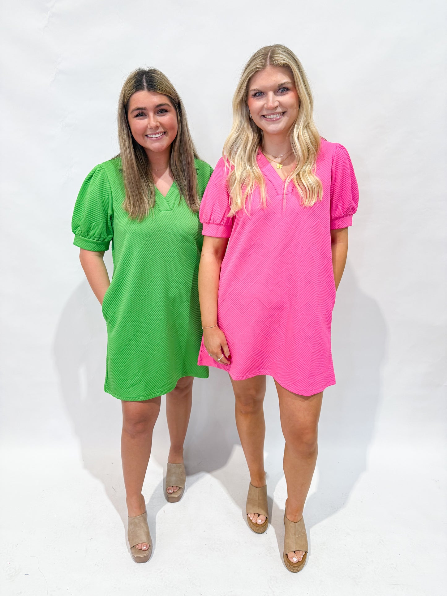 Green Textured Pocket Dress