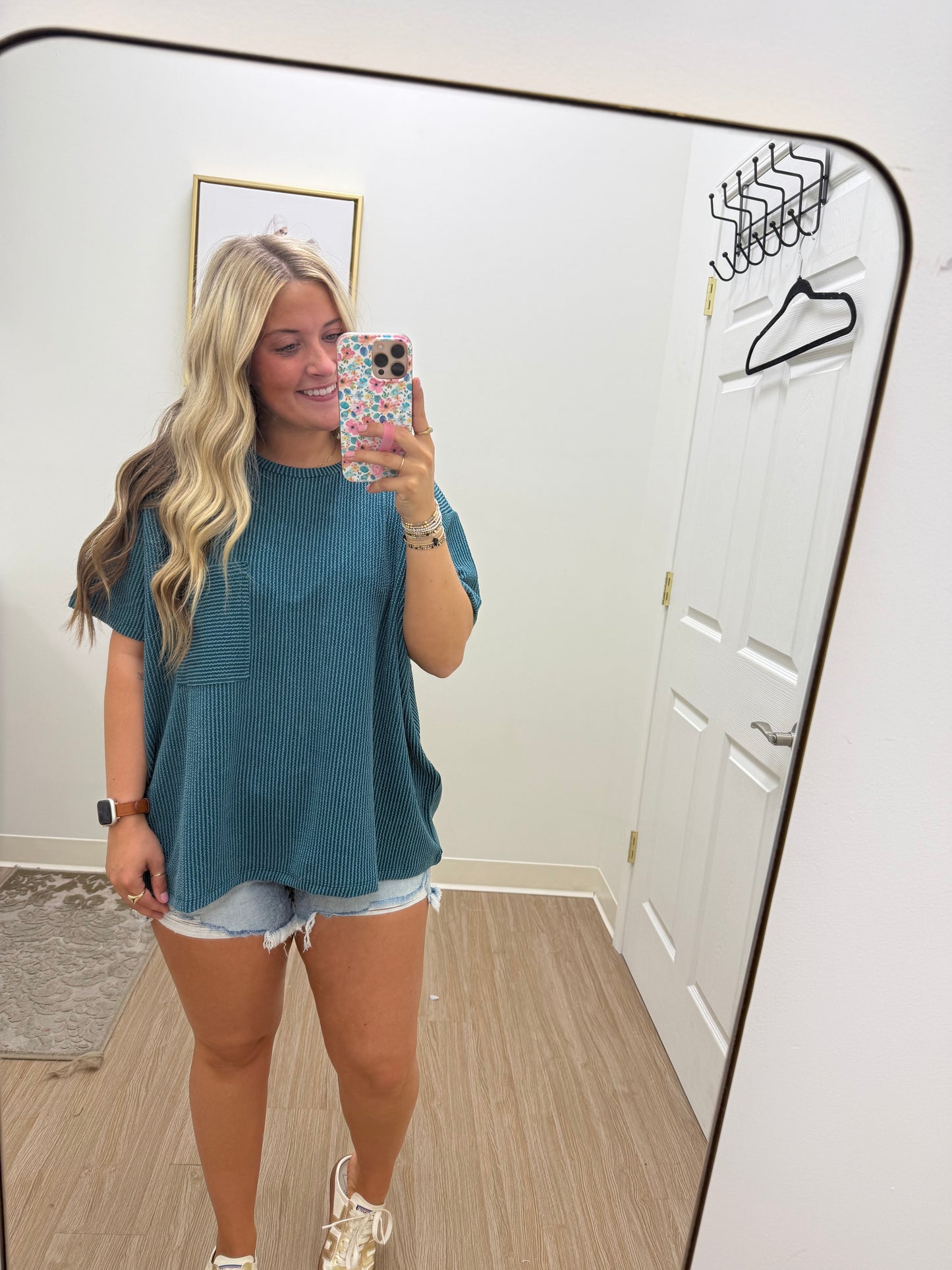 Ribbed Short Sleeve Top| Teal